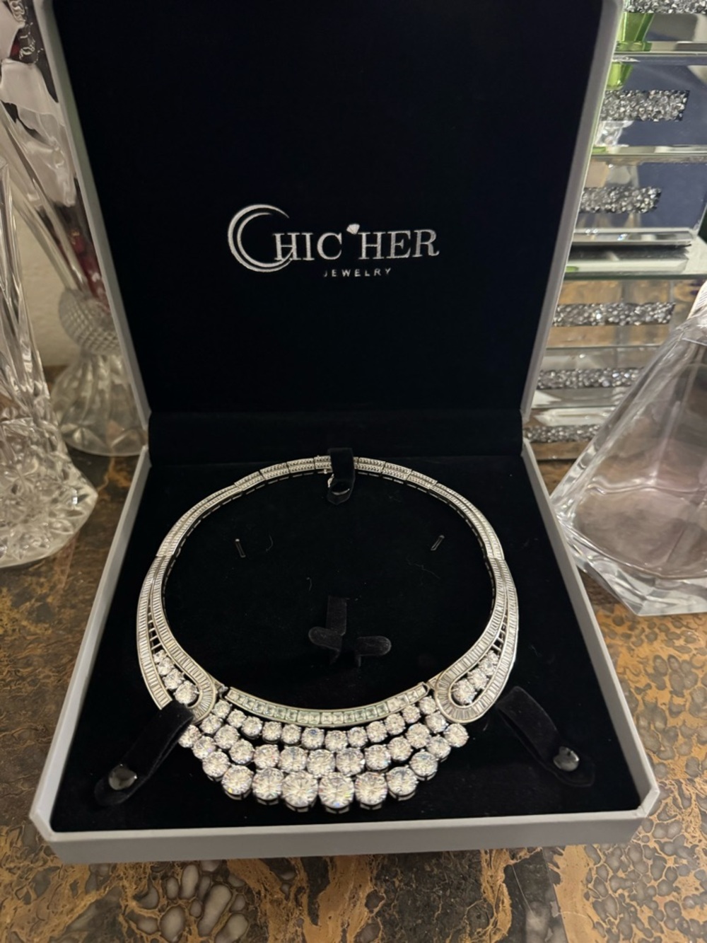 Chic Her Silver Crystal Collar Necklace